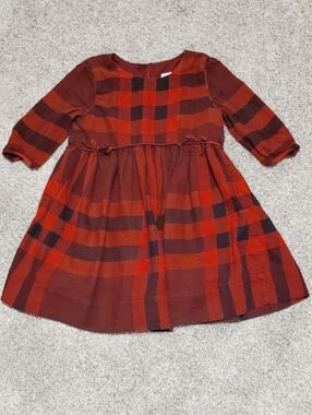 Burberry Red and Brown Plaid Long Sleeve Dress for Kids